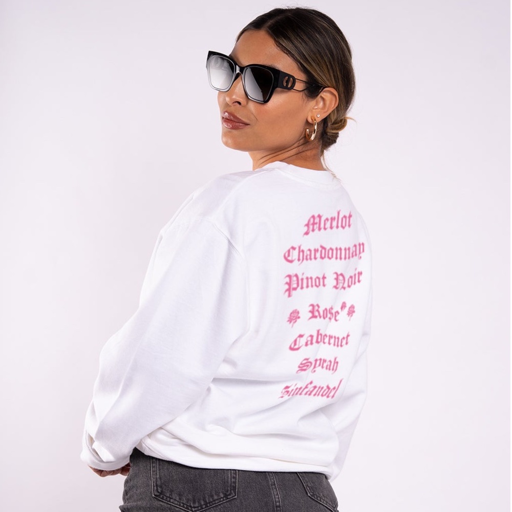 Wine List Oversized Crewneck Sweatshirt | Graphic Wine Lover Preppy Sweater